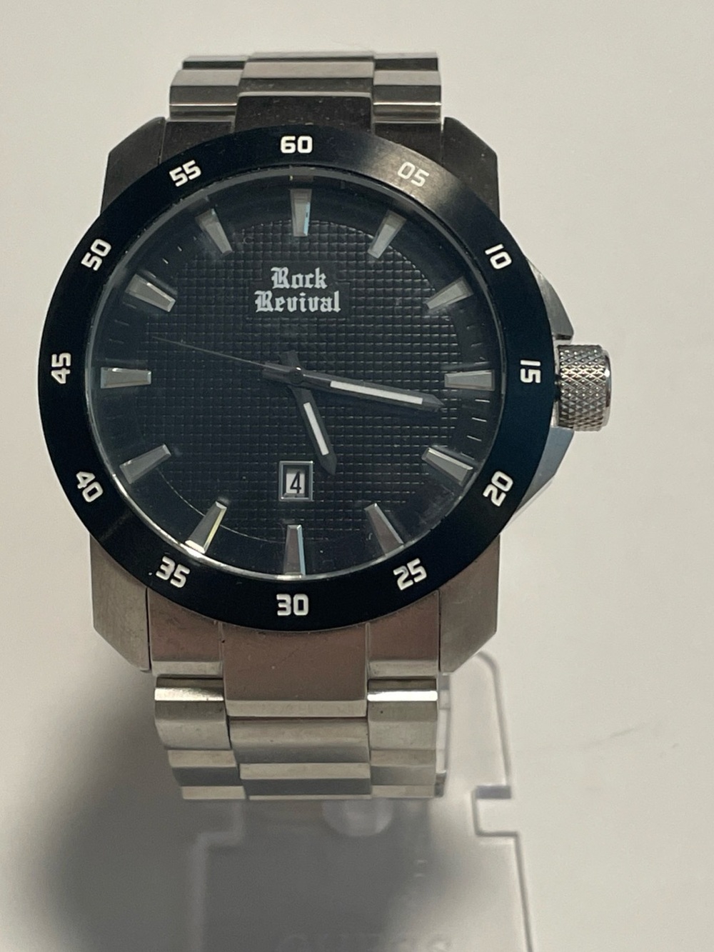 Rock Revival Mens Stainless Steel Heavy Watch Time Date Silver Black